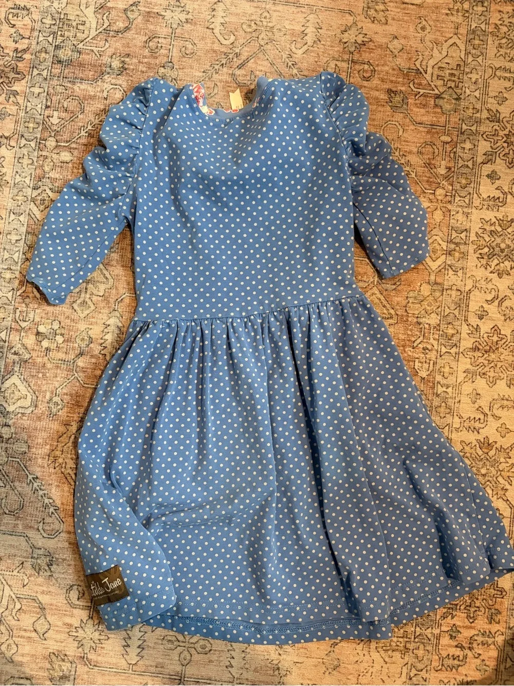 Matilda Jane Reagan Blue Polka Dot Dress with Puff Sleeves
